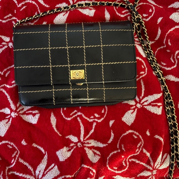 Chanel Calfskin Stitched Quilted Wallet On Chain Bag Purse Black - Picture 3 of 8
